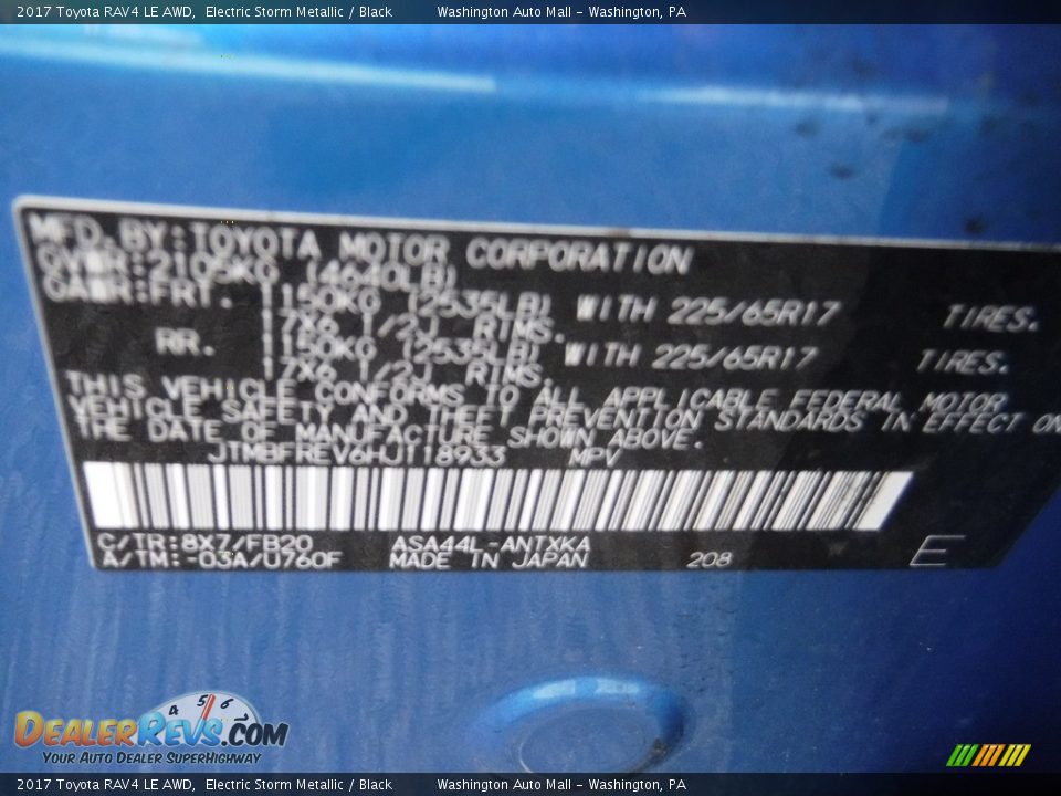 2017 Toyota RAV4 LE AWD Electric Storm Metallic / Black Photo #24