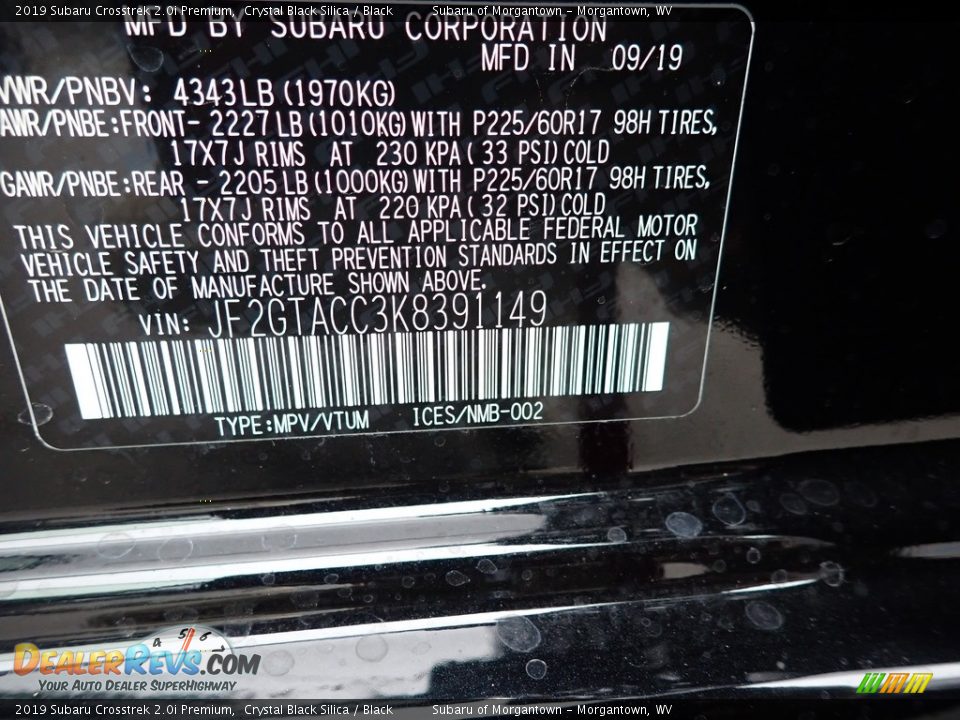 2019 Subaru Crosstrek 2.0i Premium Crystal Black Silica / Black Photo #15