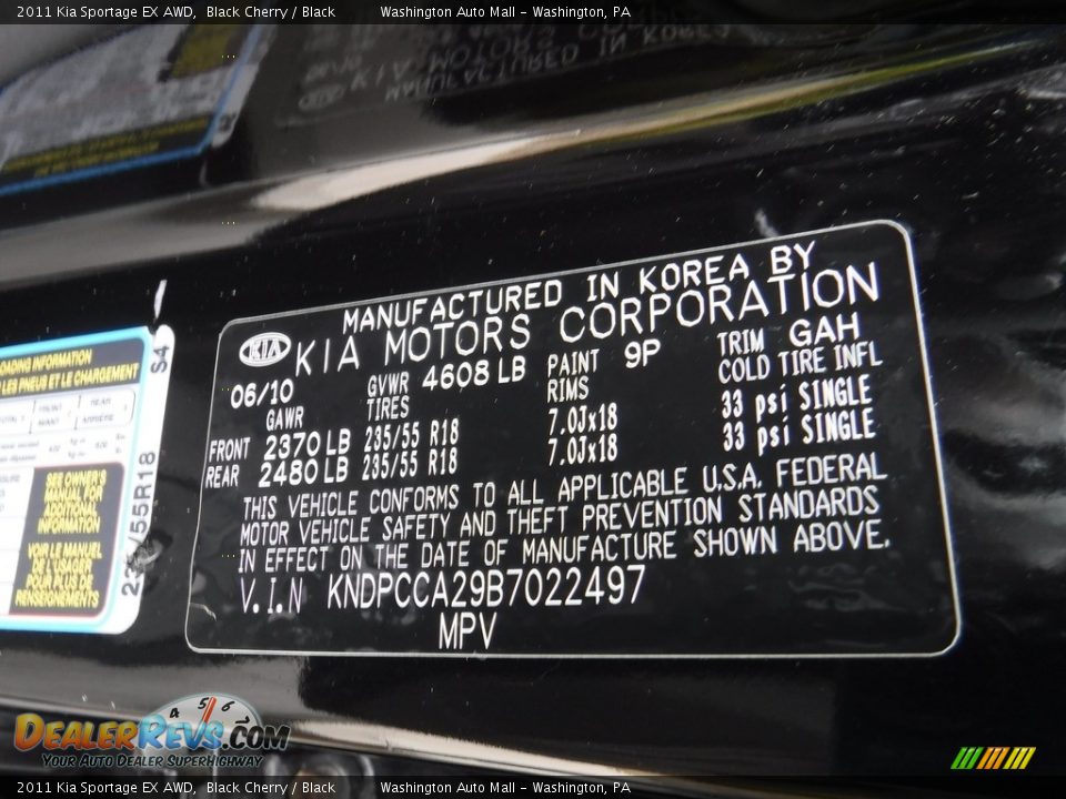 2011 Kia Sportage EX AWD Black Cherry / Black Photo #26