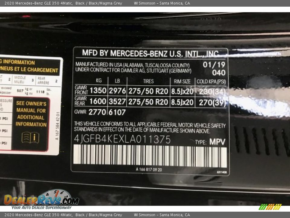 2020 Mercedes-Benz GLE 350 4Matic Black / Black/Magma Grey Photo #11