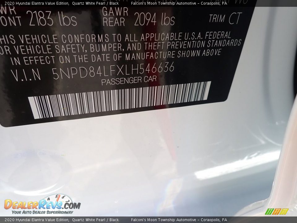 2020 Hyundai Elantra Value Edition Quartz White Pearl / Black Photo #12