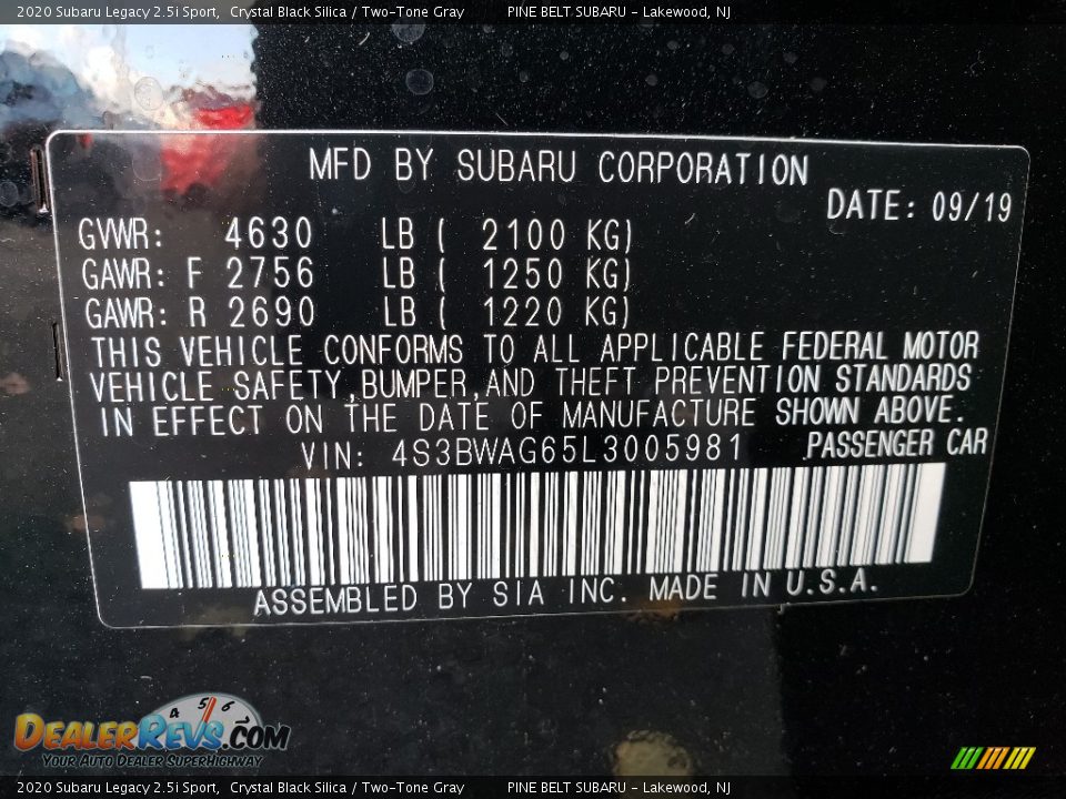 2020 Subaru Legacy 2.5i Sport Crystal Black Silica / Two-Tone Gray Photo #10