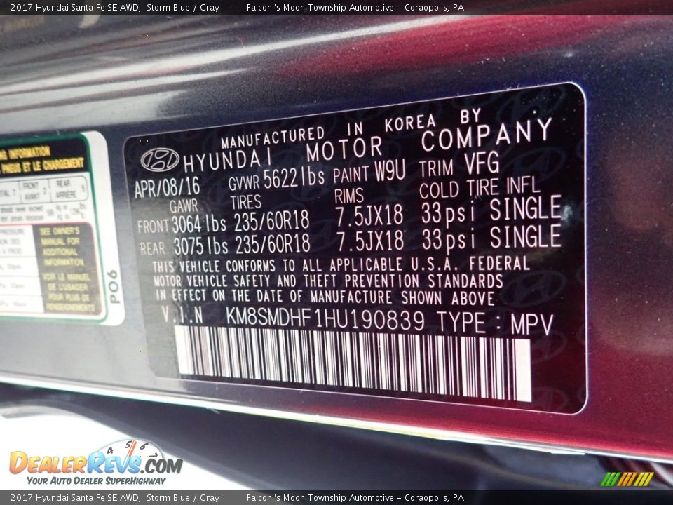 2017 Hyundai Santa Fe SE AWD Storm Blue / Gray Photo #23