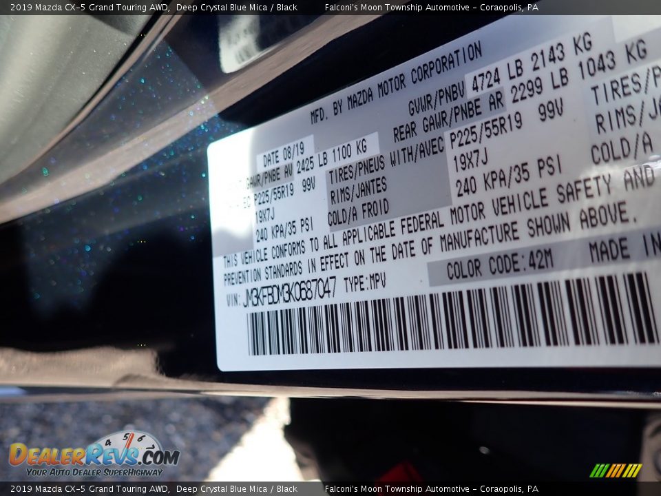 2019 Mazda CX-5 Grand Touring AWD Deep Crystal Blue Mica / Black Photo #12