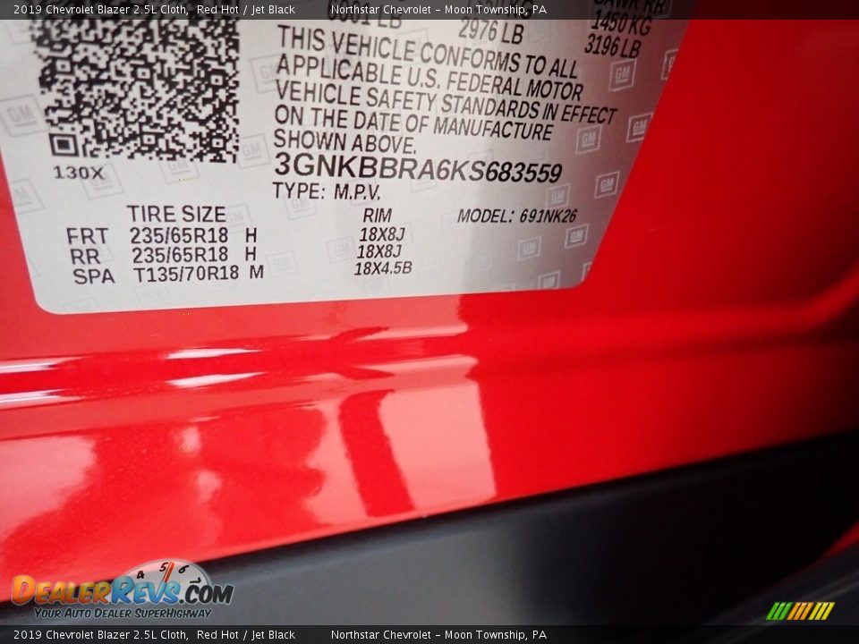 2019 Chevrolet Blazer 2.5L Cloth Red Hot / Jet Black Photo #13