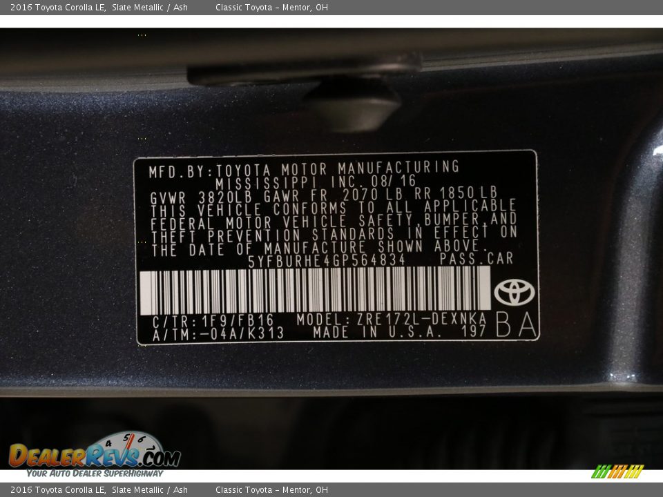 2016 Toyota Corolla LE Slate Metallic / Ash Photo #18