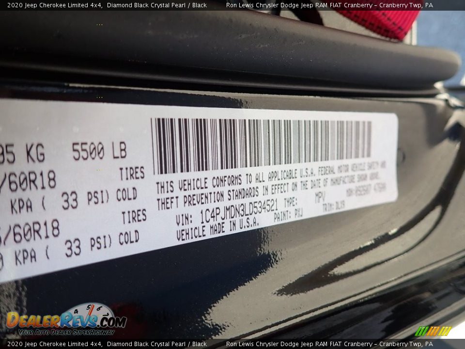 2020 Jeep Cherokee Limited 4x4 Diamond Black Crystal Pearl / Black Photo #15