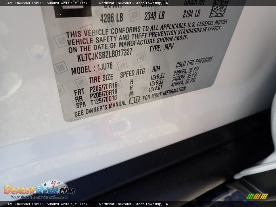 2020 Chevrolet Trax LS Summit White / Jet Black Photo #16