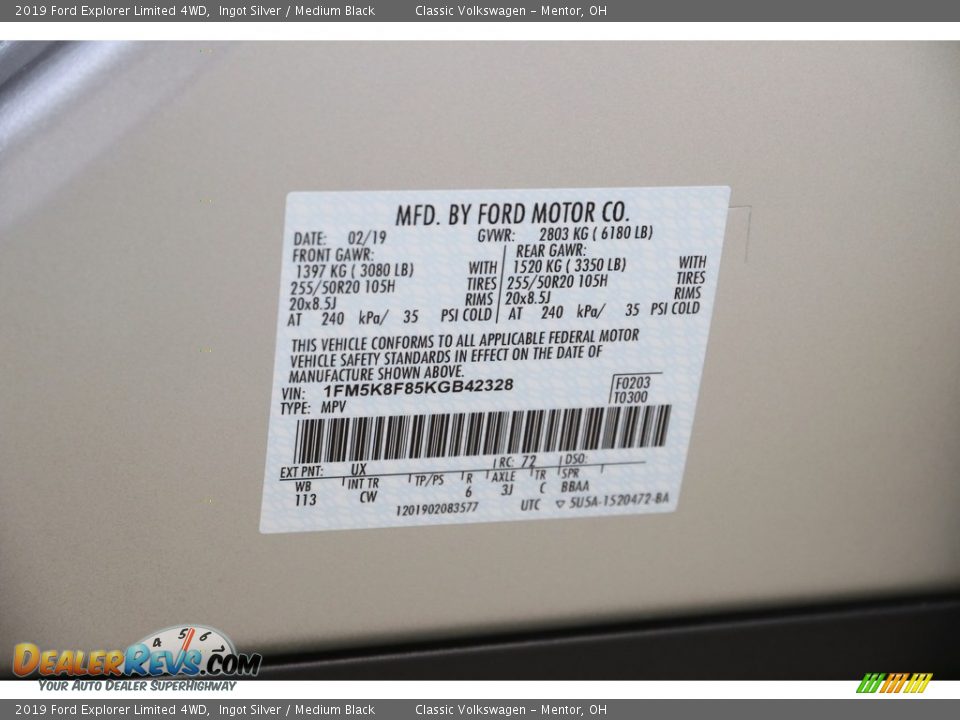 2019 Ford Explorer Limited 4WD Ingot Silver / Medium Black Photo #23