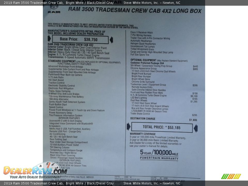 2019 Ram 3500 Tradesman Crew Cab Bright White / Black/Diesel Gray Photo #28