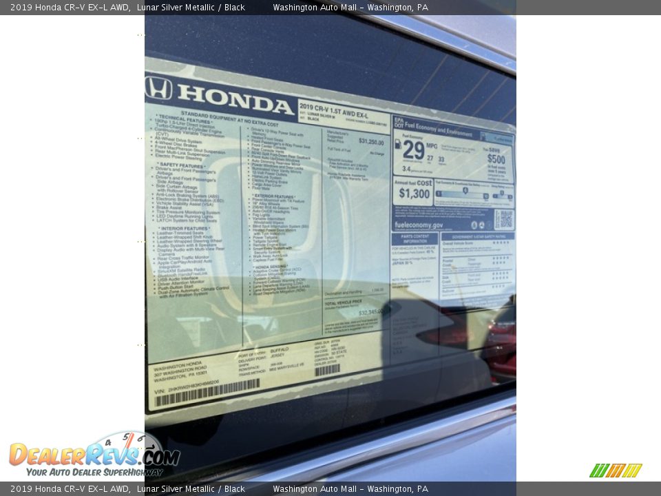 2019 Honda CR-V EX-L AWD Lunar Silver Metallic / Black Photo #15