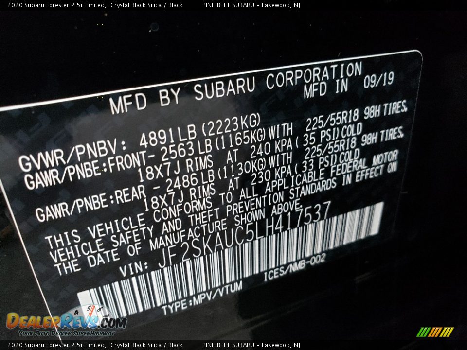 2020 Subaru Forester 2.5i Limited Crystal Black Silica / Black Photo #9