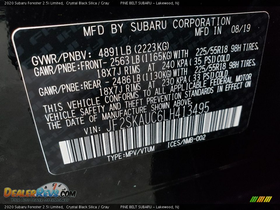 2020 Subaru Forester 2.5i Limited Crystal Black Silica / Gray Photo #9