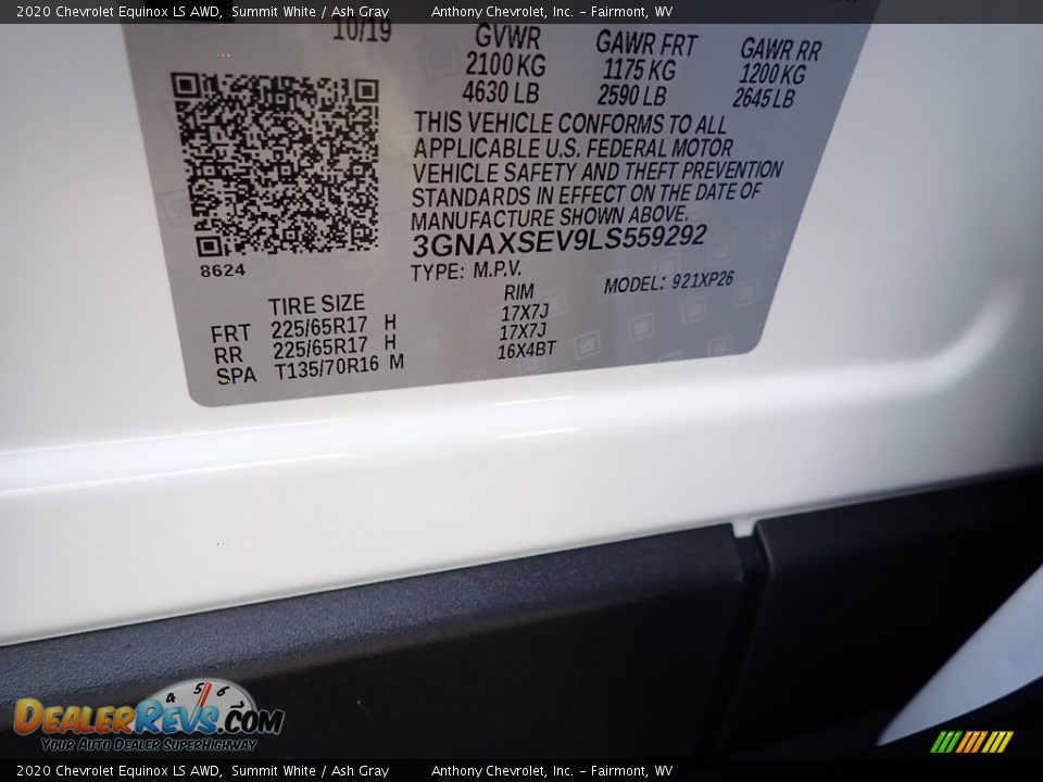 2020 Chevrolet Equinox LS AWD Summit White / Ash Gray Photo #15