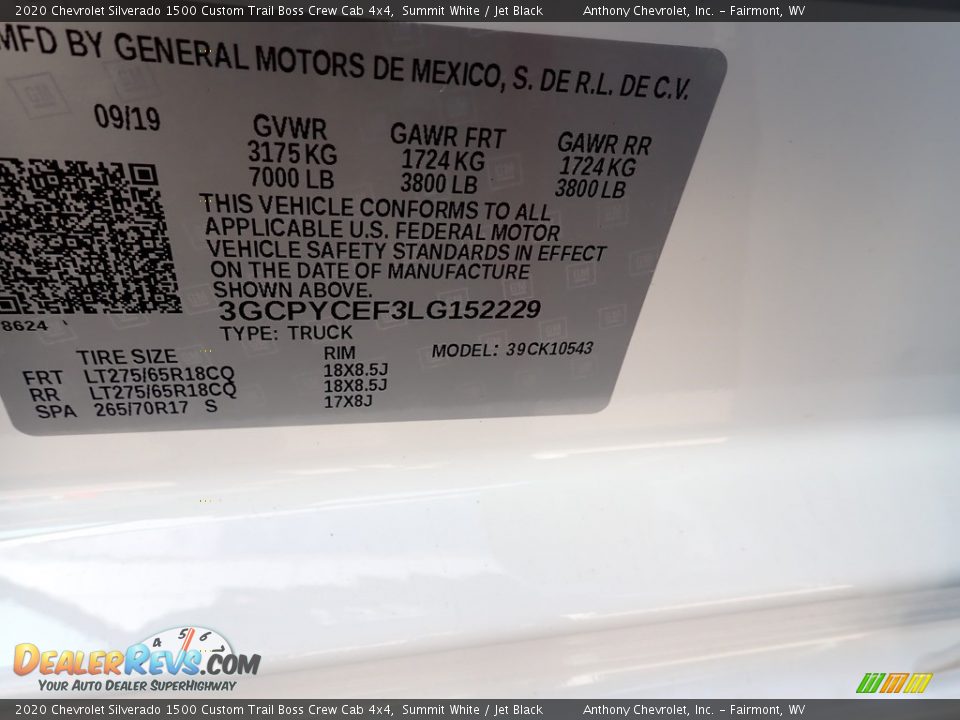 2020 Chevrolet Silverado 1500 Custom Trail Boss Crew Cab 4x4 Summit White / Jet Black Photo #14