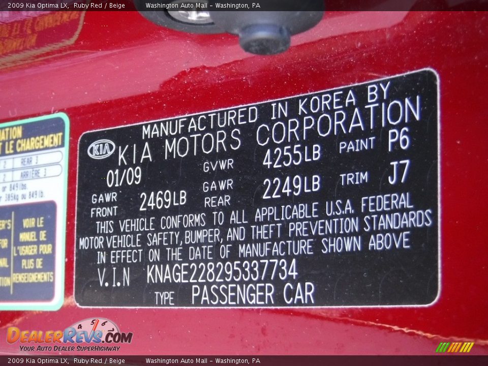 2009 Kia Optima LX Ruby Red / Beige Photo #24