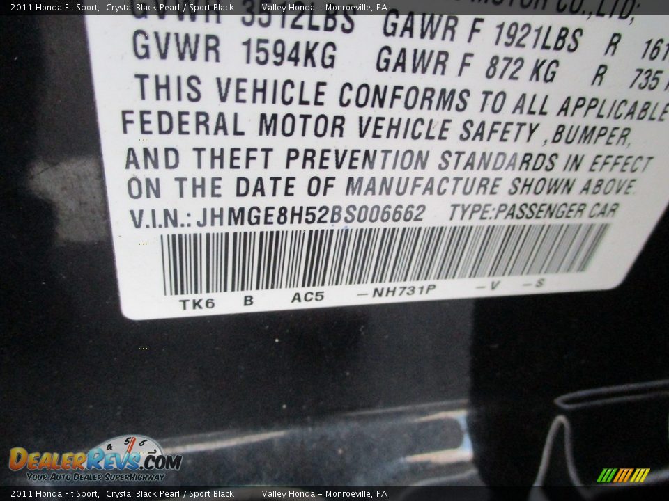 2011 Honda Fit Sport Crystal Black Pearl / Sport Black Photo #19