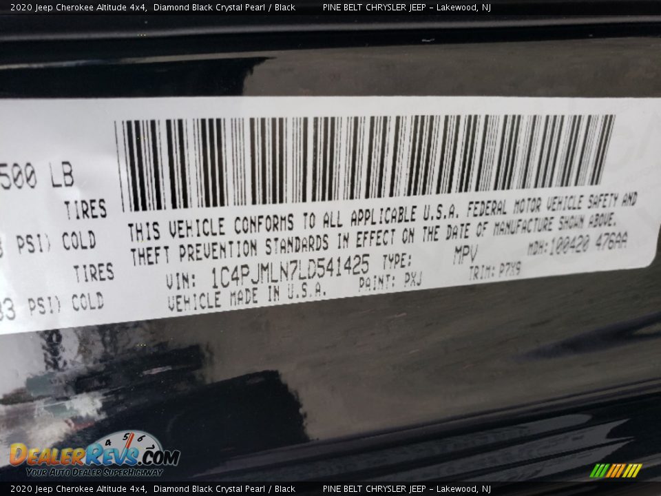 2020 Jeep Cherokee Altitude 4x4 Diamond Black Crystal Pearl / Black Photo #9
