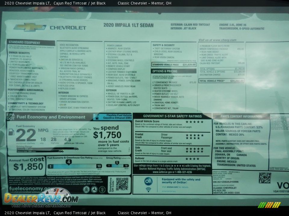 2020 Chevrolet Impala LT Window Sticker Photo #7