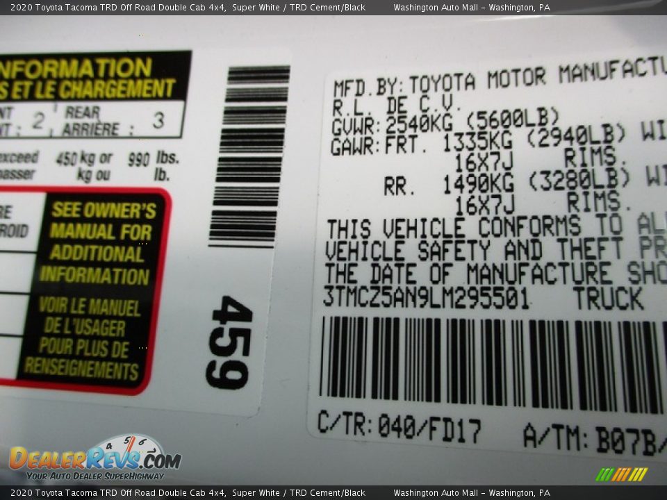 2020 Toyota Tacoma TRD Off Road Double Cab 4x4 Super White / TRD Cement/Black Photo #20
