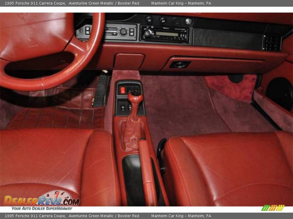 1995 Porsche 911 Carrera Coupe Aventurine Green Metallic / Boxster Red Photo #9