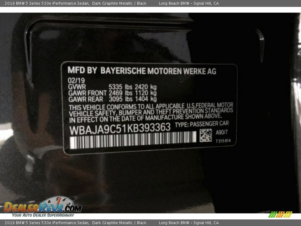 2019 BMW 5 Series 530e iPerformance Sedan Dark Graphite Metallic / Black Photo #19