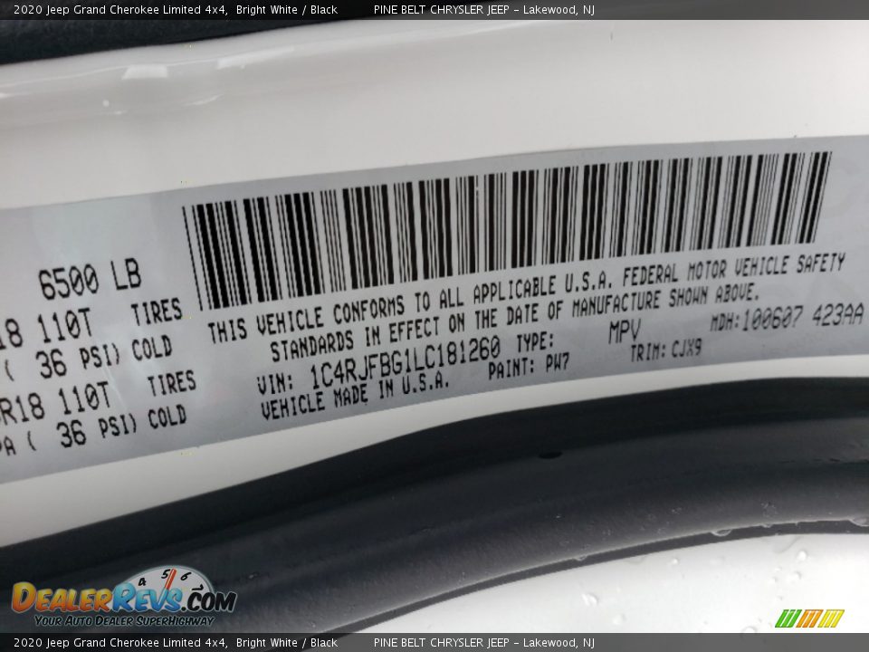 2020 Jeep Grand Cherokee Limited 4x4 Bright White / Black Photo #9