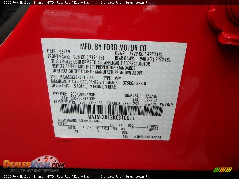 2019 Ford EcoSport Titanium 4WD Race Red / Ebony Black Photo #10