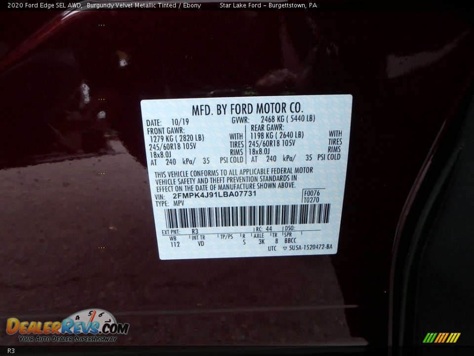 Ford Color Code R3 Burgundy Velvet Metallic Tinted