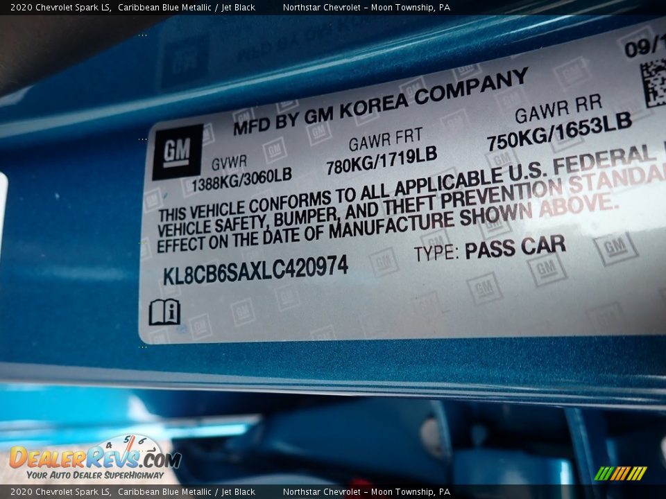 2020 Chevrolet Spark LS Caribbean Blue Metallic / Jet Black Photo #16