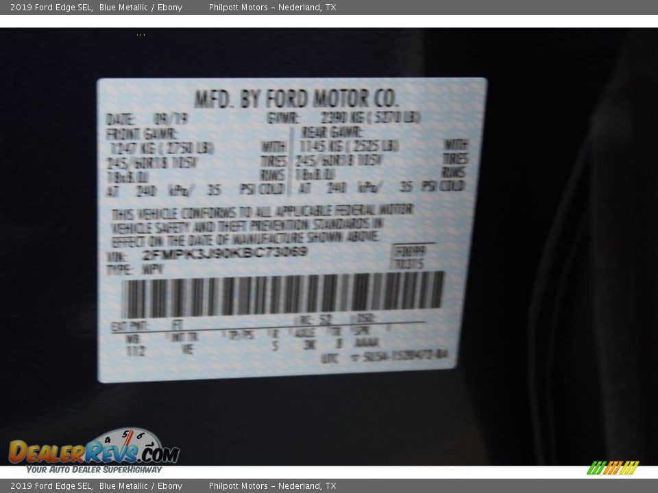2019 Ford Edge SEL Blue Metallic / Ebony Photo #27