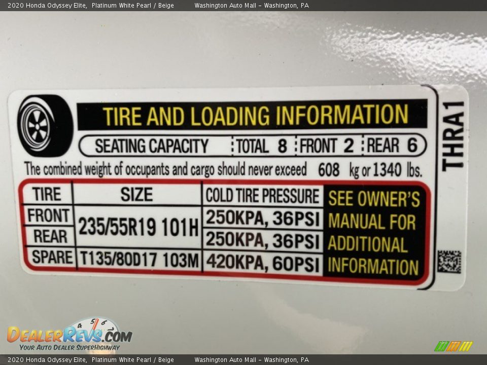 2020 Honda Odyssey Elite Platinum White Pearl / Beige Photo #8