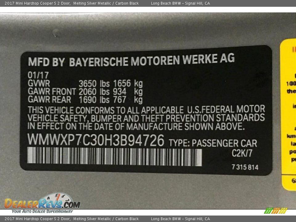 2017 Mini Hardtop Cooper S 2 Door Melting Silver Metallic / Carbon Black Photo #19