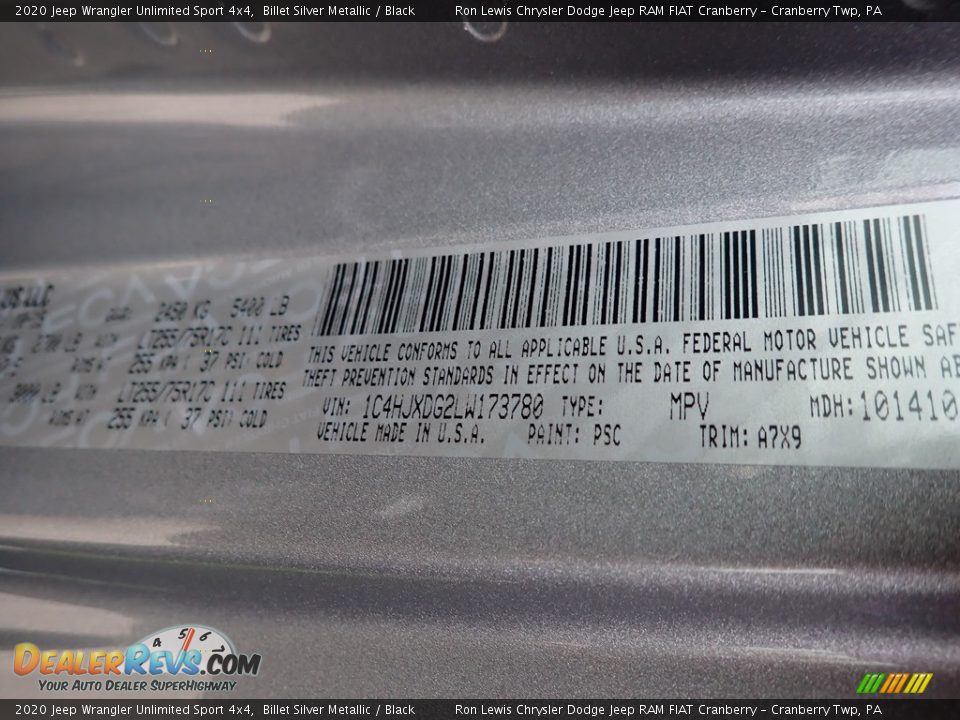 2020 Jeep Wrangler Unlimited Sport 4x4 Billet Silver Metallic / Black Photo #13