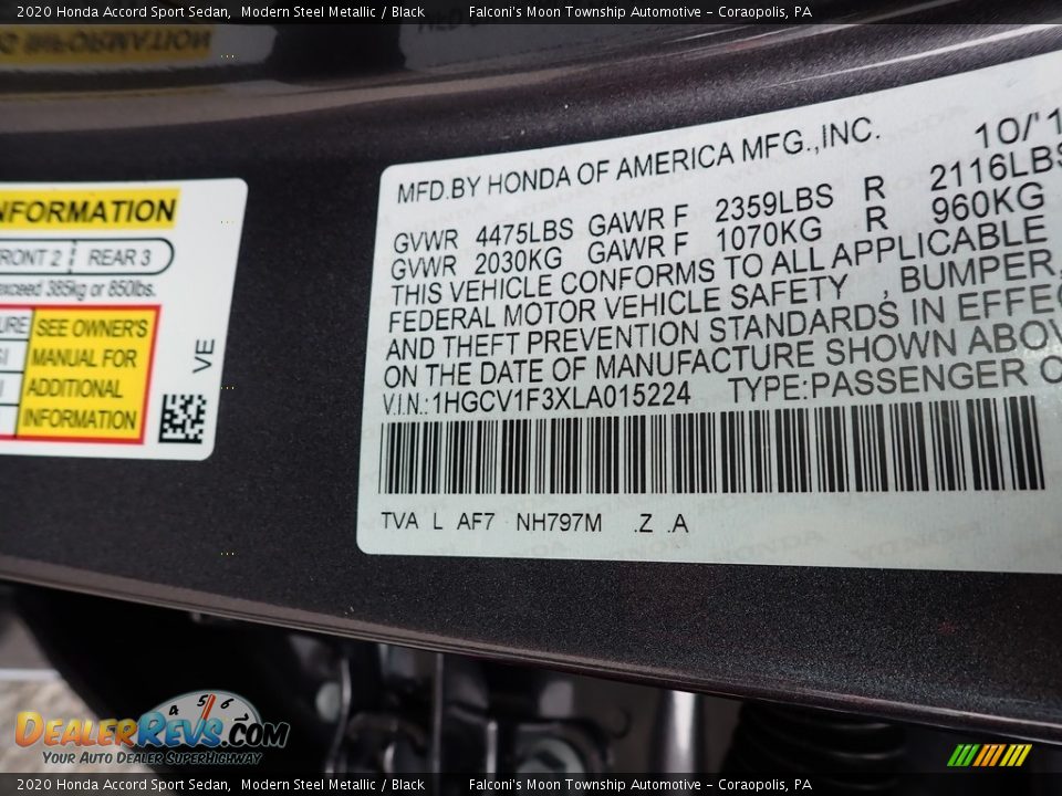 2020 Honda Accord Sport Sedan Modern Steel Metallic / Black Photo #12