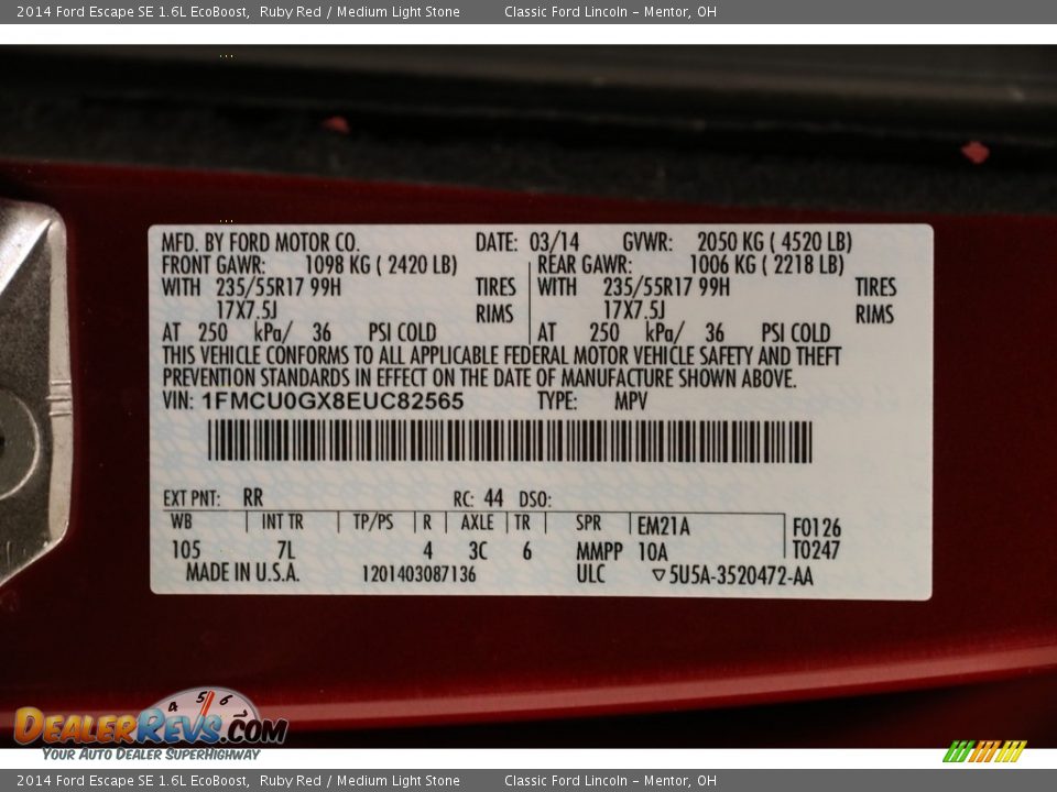 2014 Ford Escape SE 1.6L EcoBoost Ruby Red / Medium Light Stone Photo #19