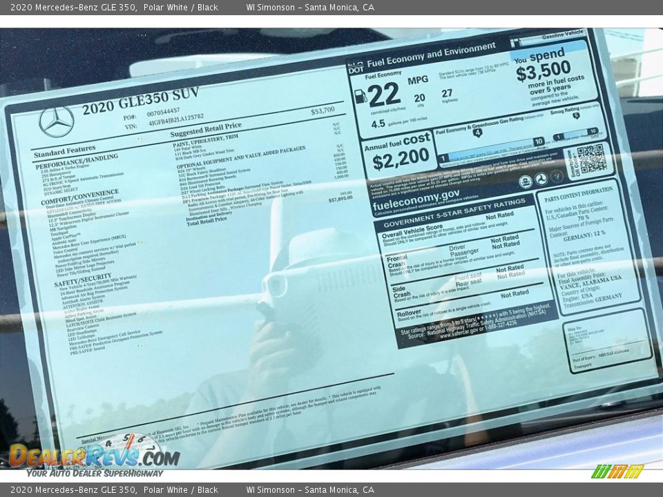 2020 Mercedes-Benz GLE 350 Polar White / Black Photo #10