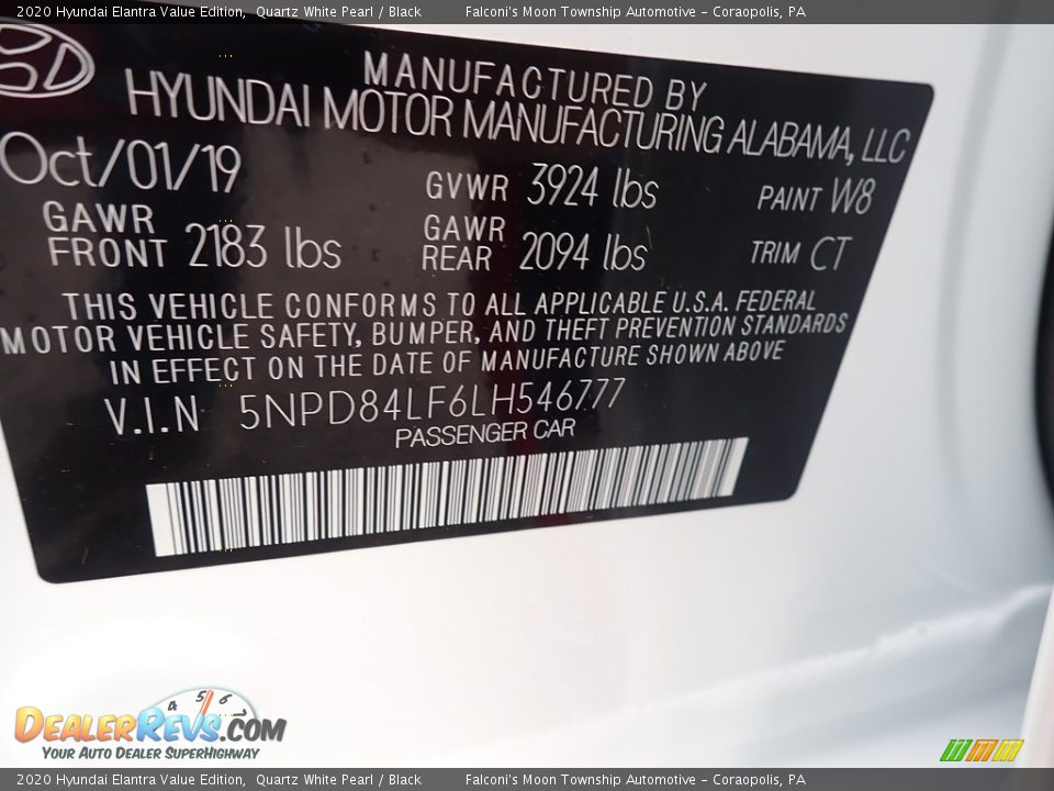 2020 Hyundai Elantra Value Edition Quartz White Pearl / Black Photo #12