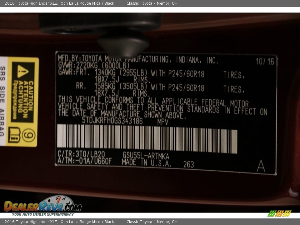 2016 Toyota Highlander XLE Ooh La La Rouge Mica / Black Photo #27