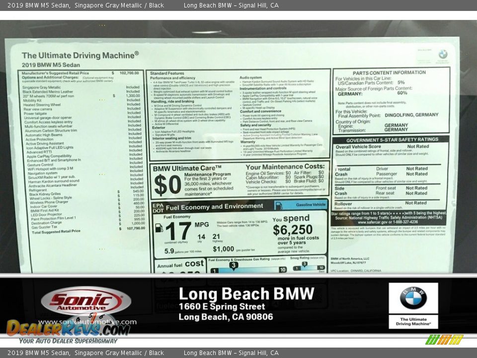 2019 BMW M5 Sedan Singapore Gray Metallic / Black Photo #10