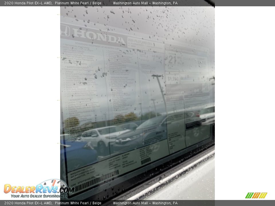 2020 Honda Pilot EX-L AWD Platinum White Pearl / Beige Photo #15