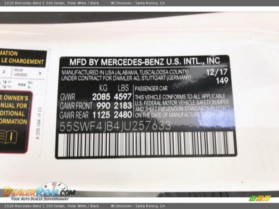 2018 Mercedes-Benz C 300 Sedan Polar White / Black Photo #24