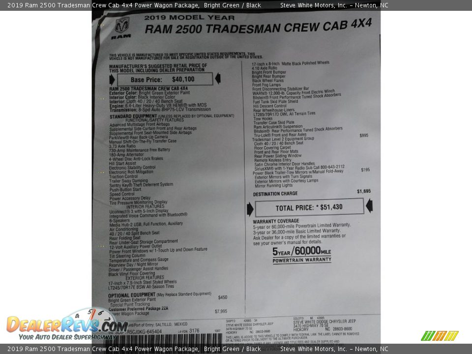 2019 Ram 2500 Tradesman Crew Cab 4x4 Power Wagon Package Window Sticker Photo #31