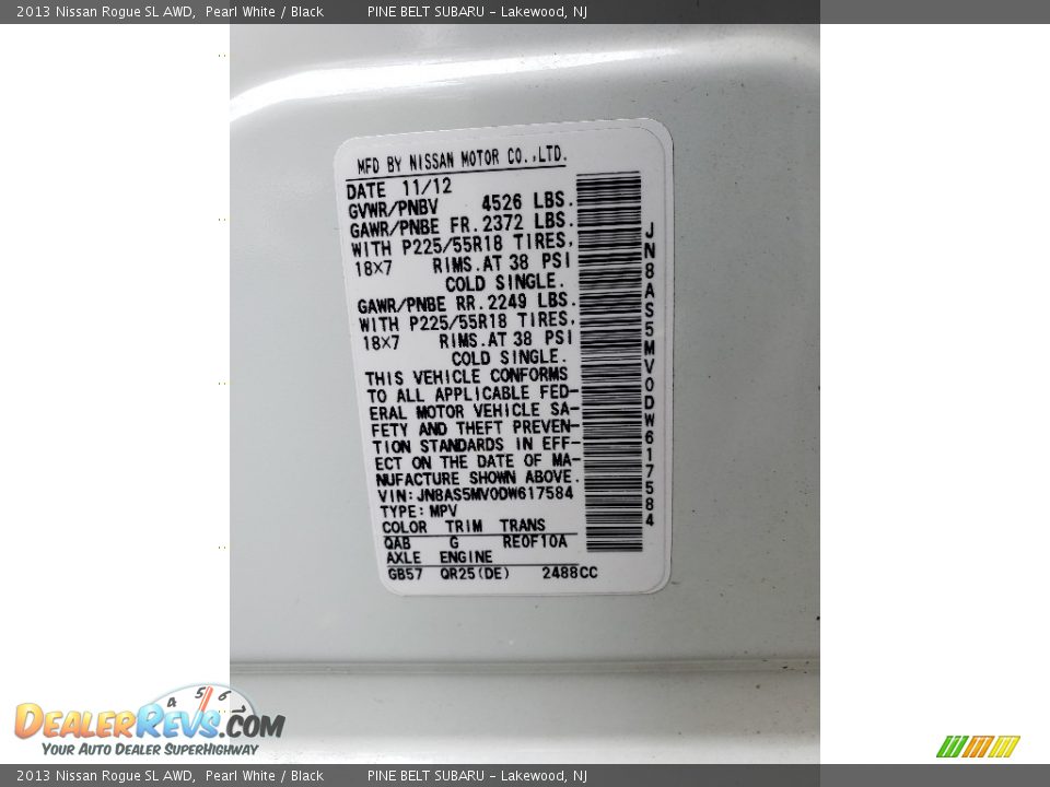 2013 Nissan Rogue SL AWD Pearl White / Black Photo #31