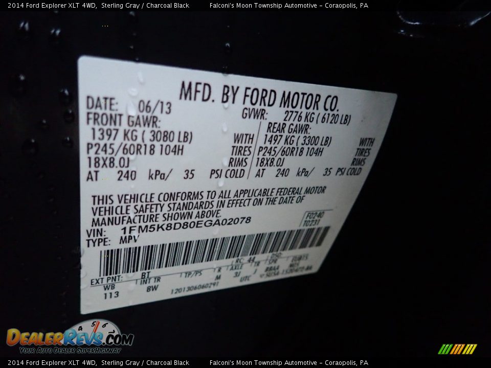 2014 Ford Explorer XLT 4WD Sterling Gray / Charcoal Black Photo #23