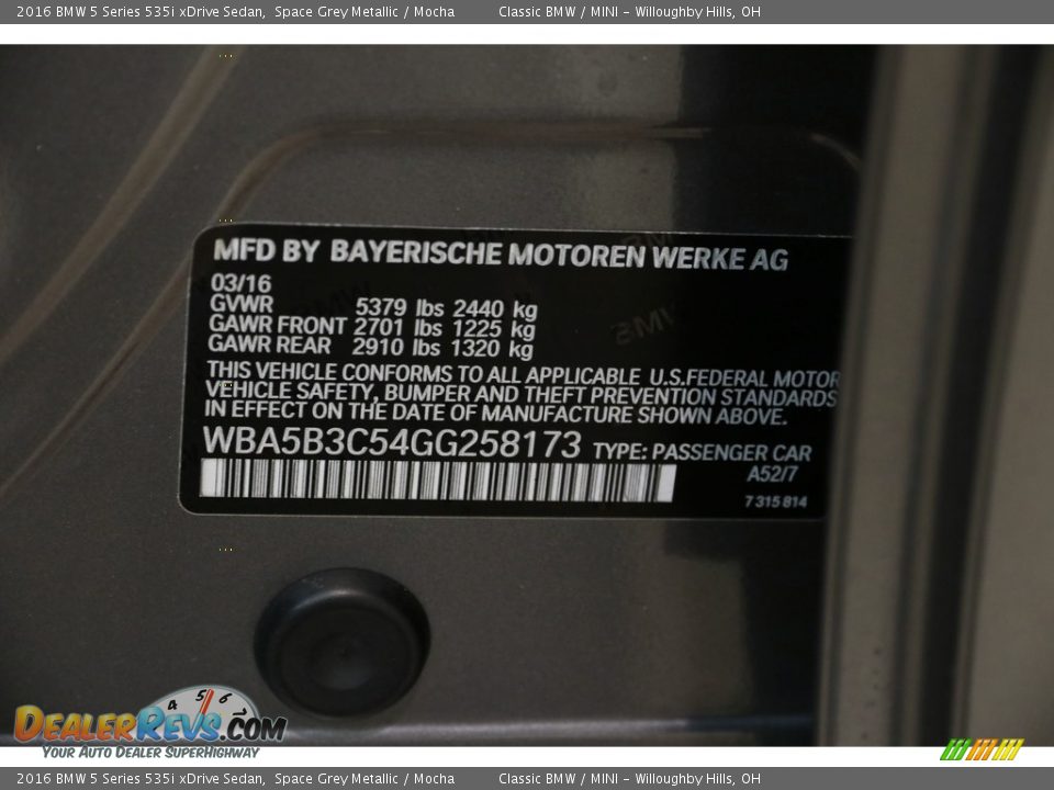 2016 BMW 5 Series 535i xDrive Sedan Space Grey Metallic / Mocha Photo #27