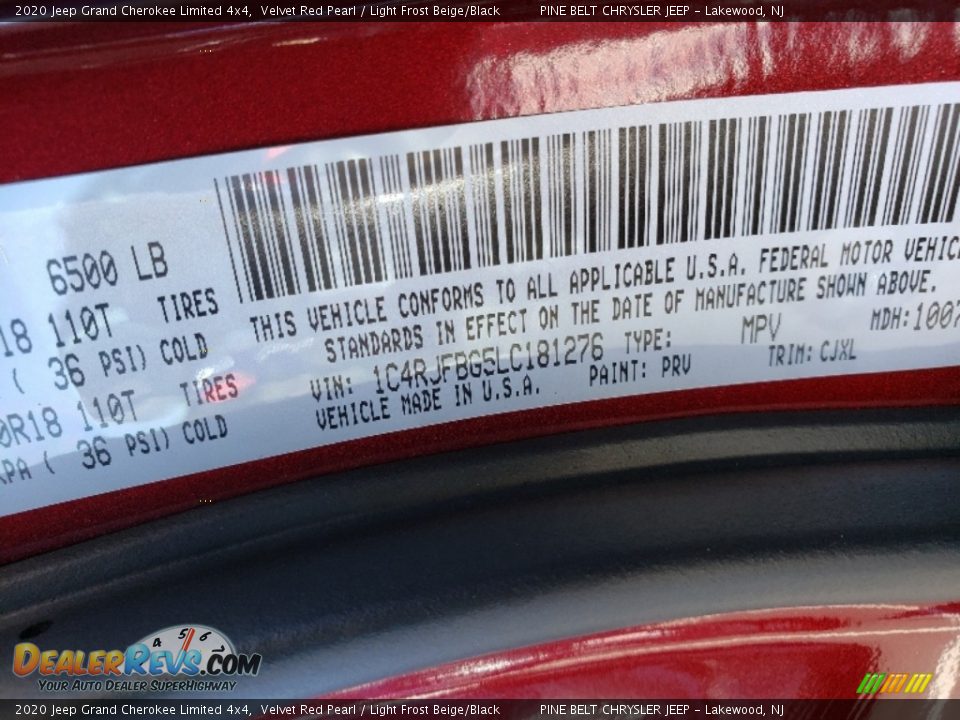 2020 Jeep Grand Cherokee Limited 4x4 Velvet Red Pearl / Light Frost Beige/Black Photo #9