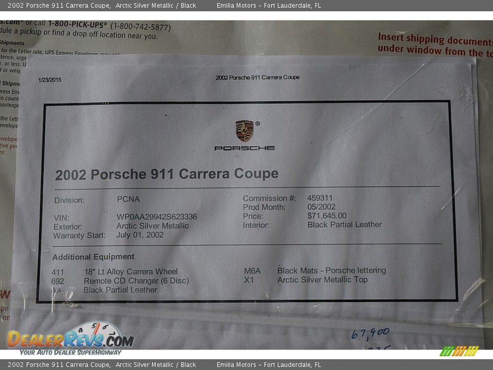 Info Tag of 2002 Porsche 911 Carrera Coupe Photo #75