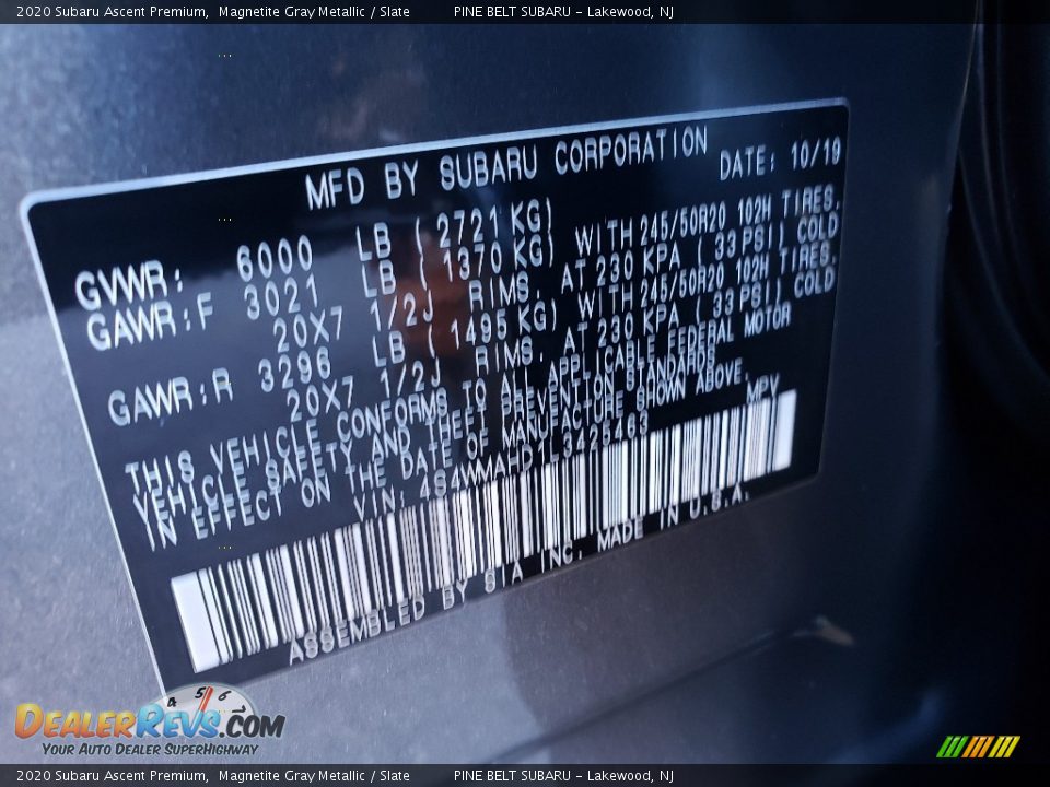 2020 Subaru Ascent Premium Magnetite Gray Metallic / Slate Photo #9