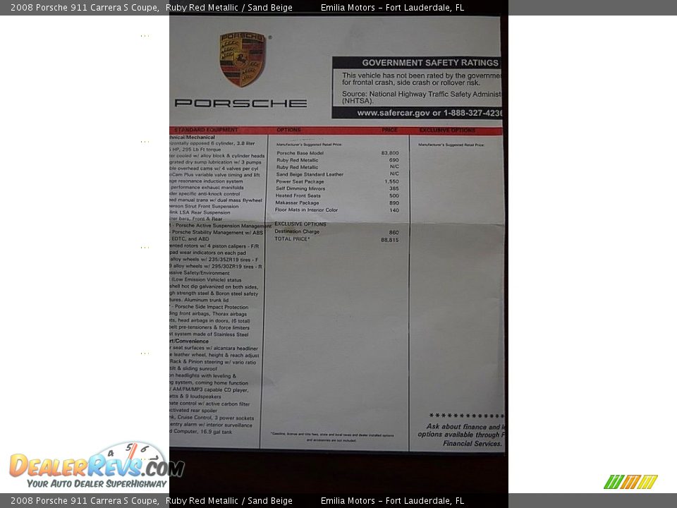 2008 Porsche 911 Carrera S Coupe Window Sticker Photo #60